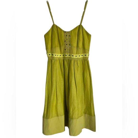 Anthropologie Plenty by Tracy Reese Linen Silk Chartreuse Dress Size 2 - Picture 1 of 7